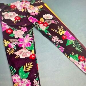 Girls Floral Print Black Leggings
